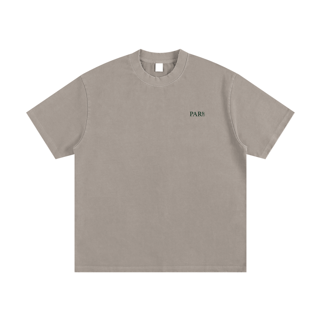 Heavyweight Vintage Washed Frayed T-Shirt Apricot Grey