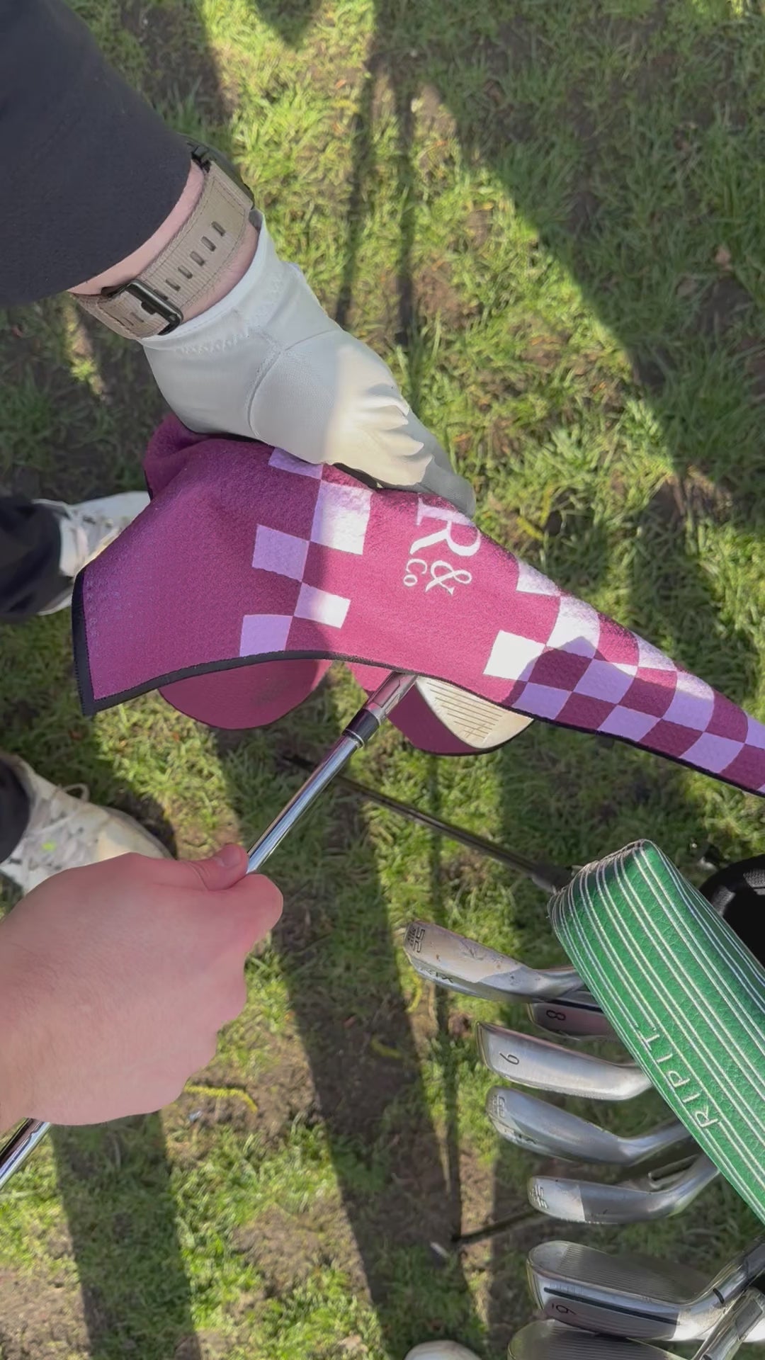 Pink Checkmate Golf Towel